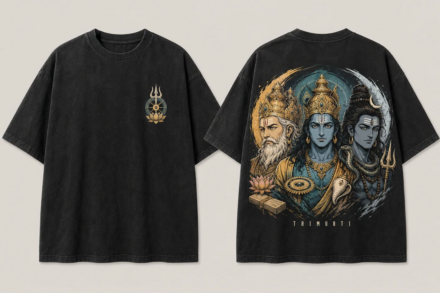 Washed black Trimurti Oversized Tee