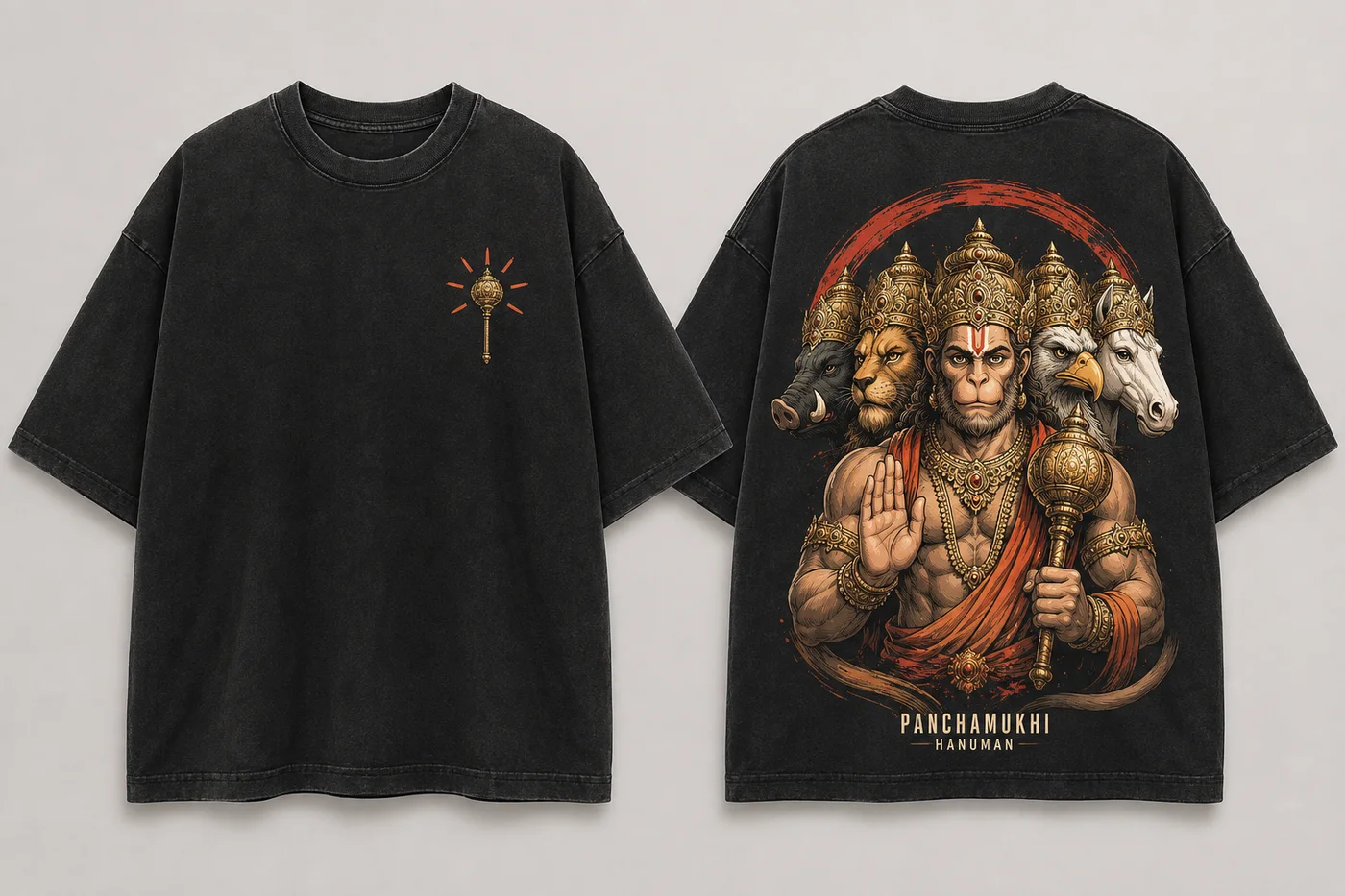 Washed black Panchamukhi Hanuman Tee