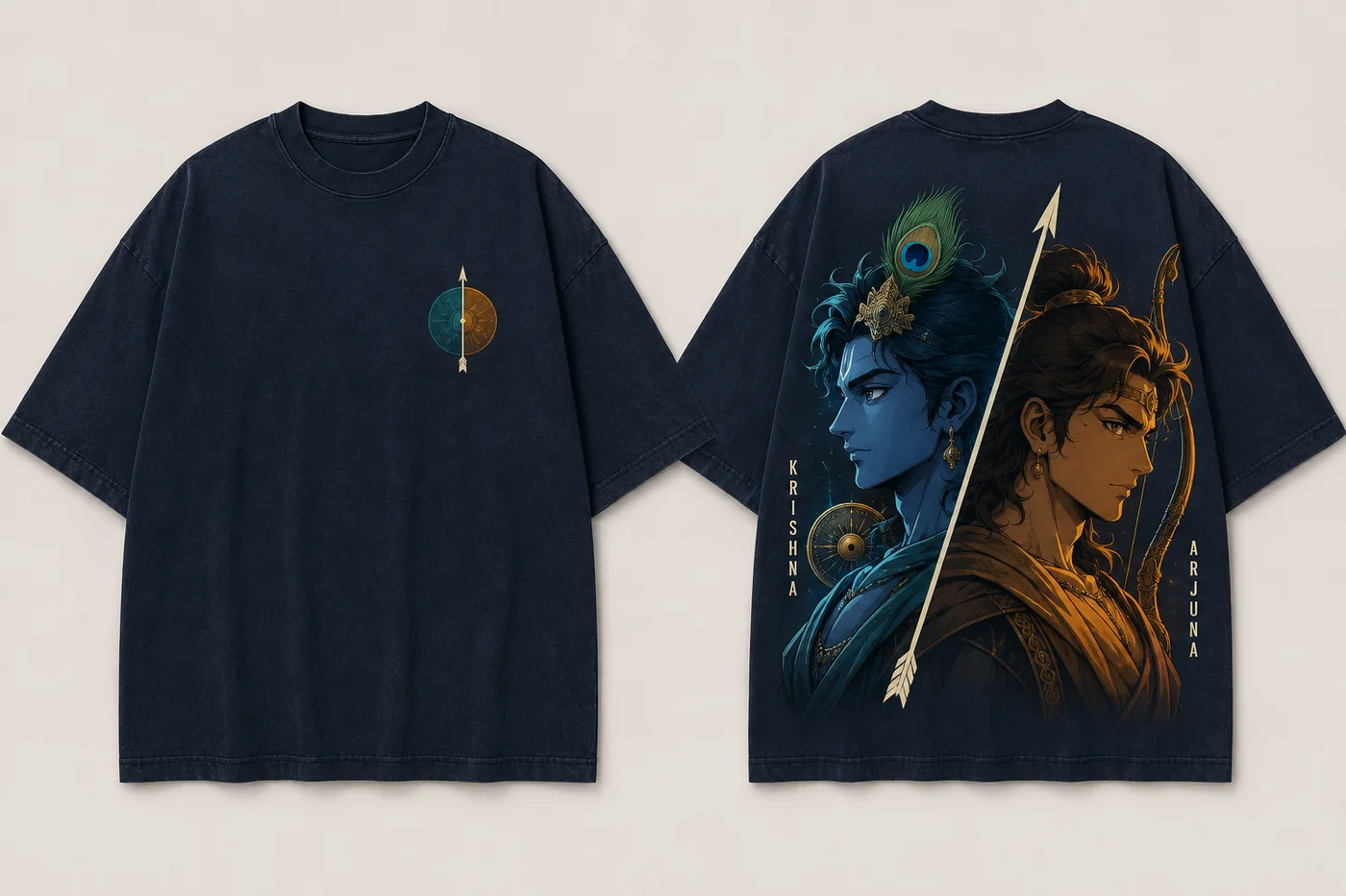 Midnight navy Krishna × Arjuna Tee